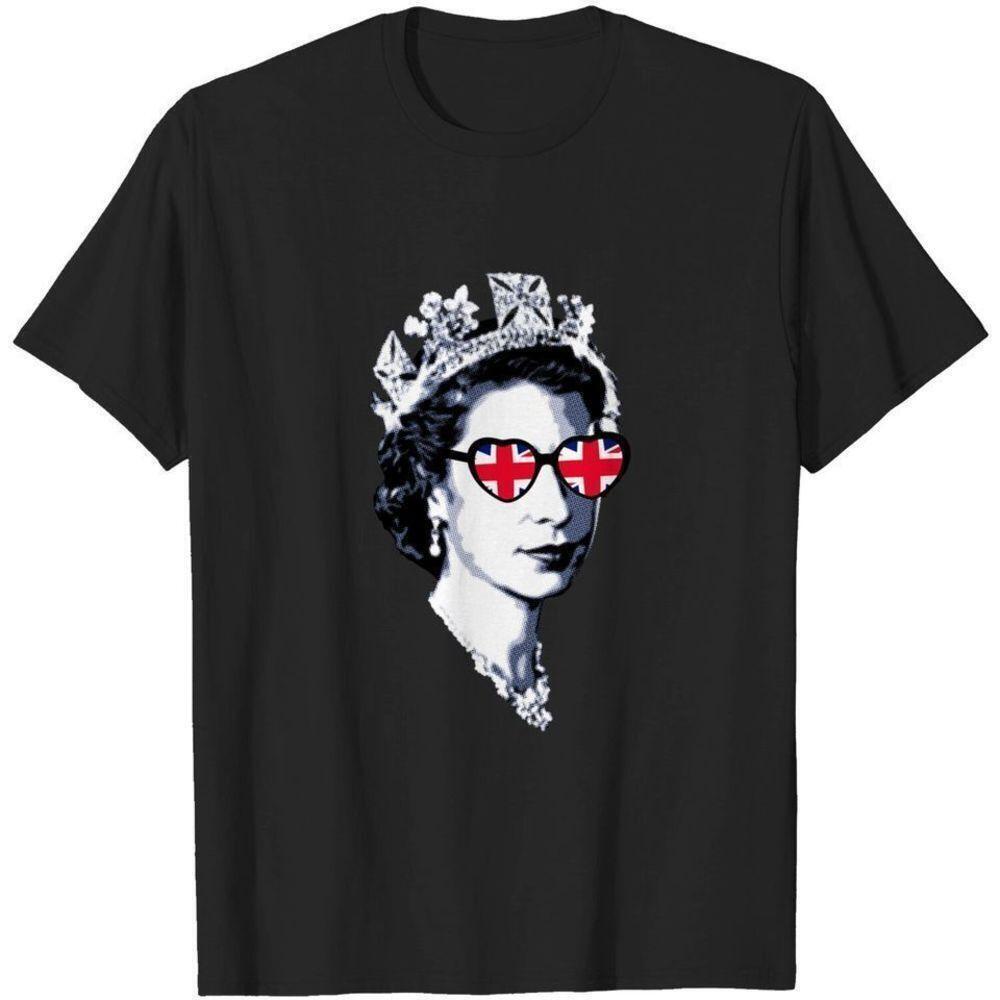 Queen Elizabeth Ii Uk Flag Heart Sunglasses Royal Fan Graphic Unisex T Shirt